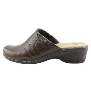 Earth Origins Brown Ginger Leather Closed Toe Wedge Mule Clogs sz 8.5